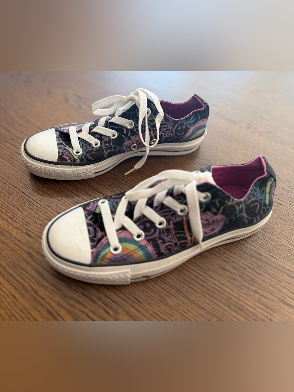 Converse Black Canvas Low-Top Sneakers with Rainbow Chalk Drawing Accents - Picture 3 of 5